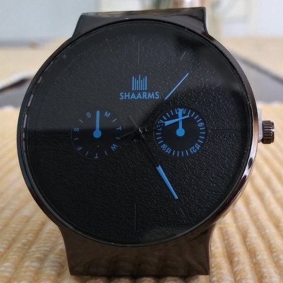 Shaarms Quartz Watch Round Dial Faux Leather Black - Picture 2 of 4